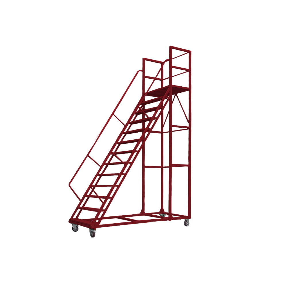 GROVIA 300cm Platform Height  12-step Ladder With Wheels Warehouse Staircase