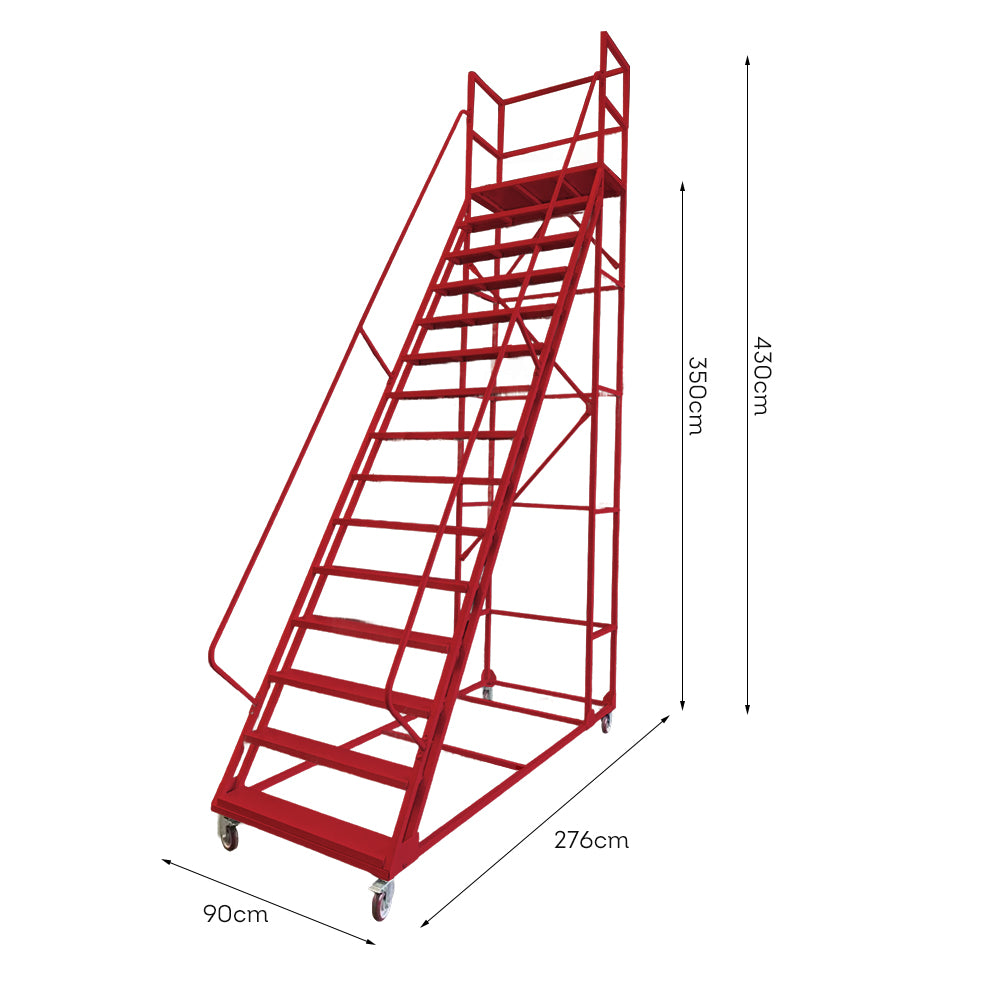 GROVIA 350cm Platform Height  14-step Ladder With Wheels Warehouse Staircase
