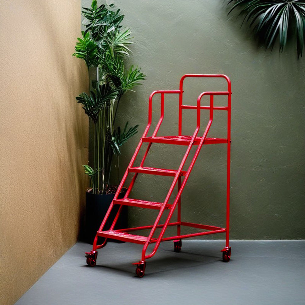 GROVIA 100cm Platform Height 4-step Ladder With Wheels Warehouse Staircase