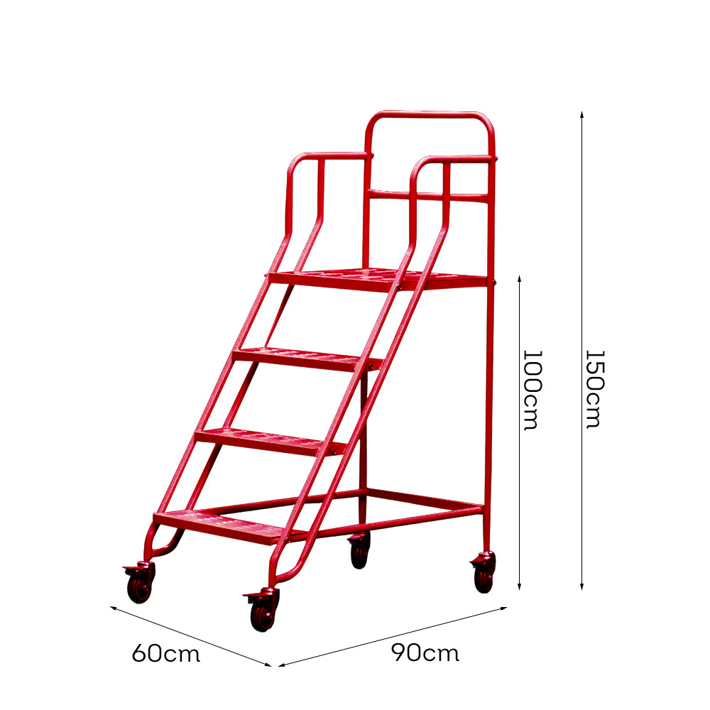 GROVIA 100cm Platform Height 4-step Ladder With Wheels Warehouse Staircase