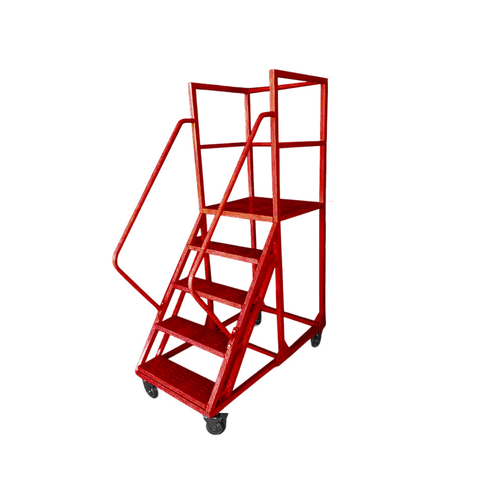 GROVIA 130cm Platform Height  5-step Ladder With Wheels Warehouse Staircase