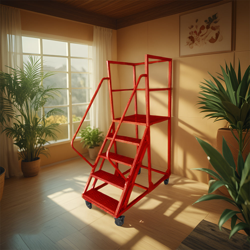 GROVIA 130cm Platform Height  5-step Ladder With Wheels Warehouse Staircase