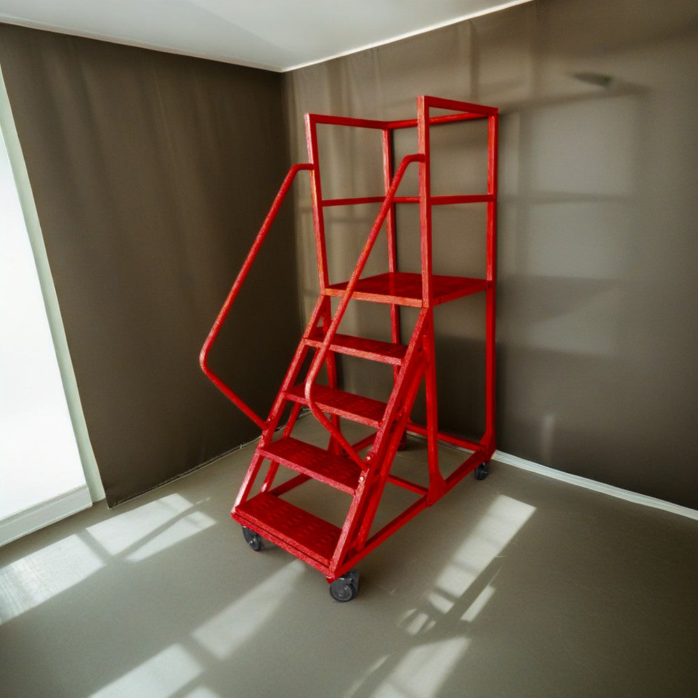 GROVIA 130cm Platform Height  5-step Ladder With Wheels Warehouse Staircase