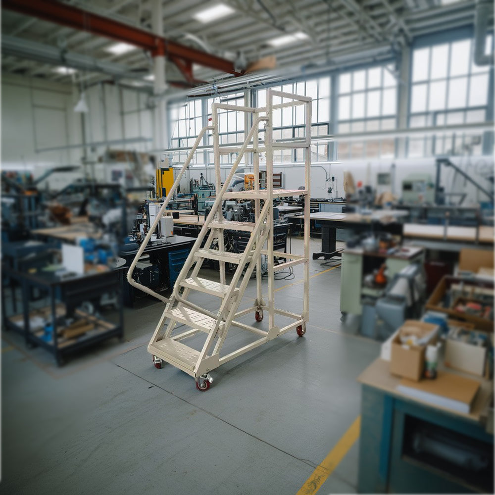 GROVIA 150cm Platform Height  6-step Ladder With Wheels Warehouse Staircase