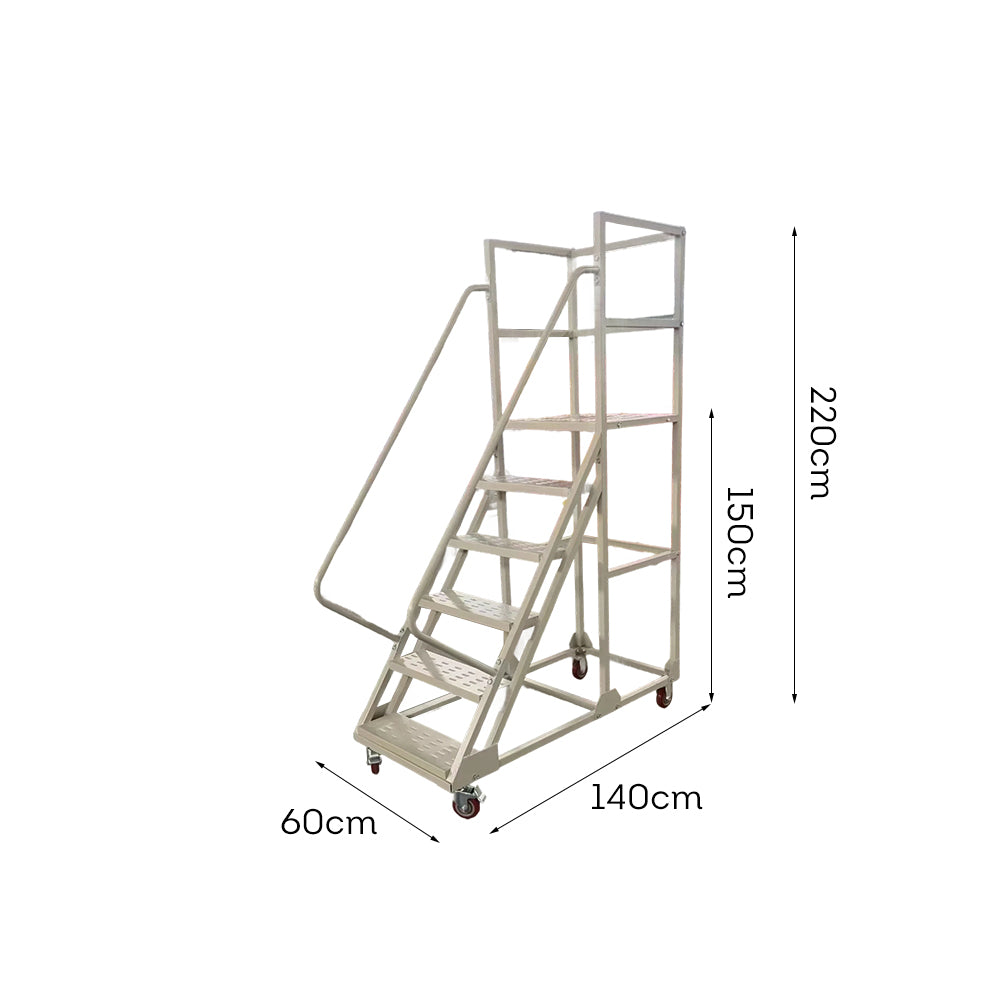 GROVIA 150cm Platform Height  6-step Ladder With Wheels Warehouse Staircase