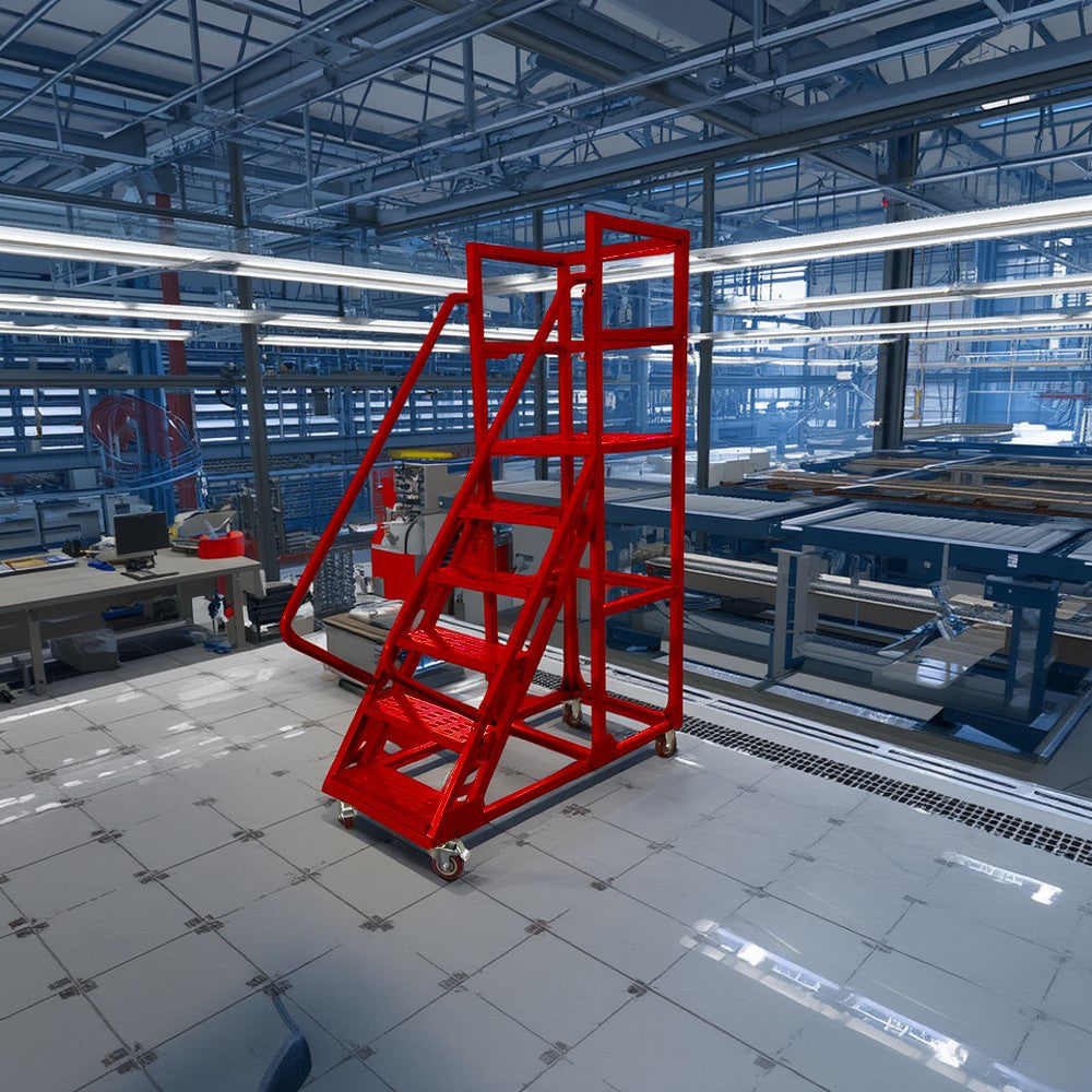 GROVIA 150cm Platform Height  6-step Ladder With Wheels Warehouse Staircase