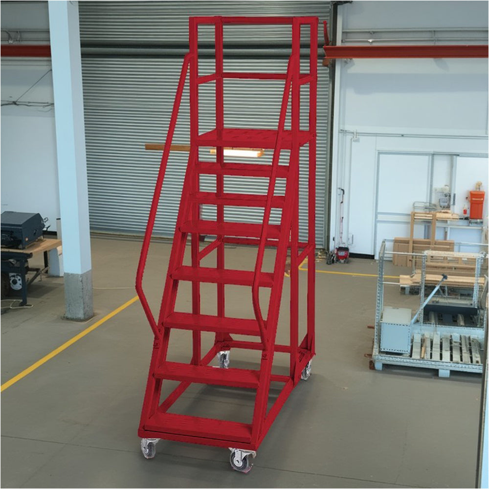 GROVIA 200cm Platform Height 8-step Ladder With Wheels Warehouse Staircase