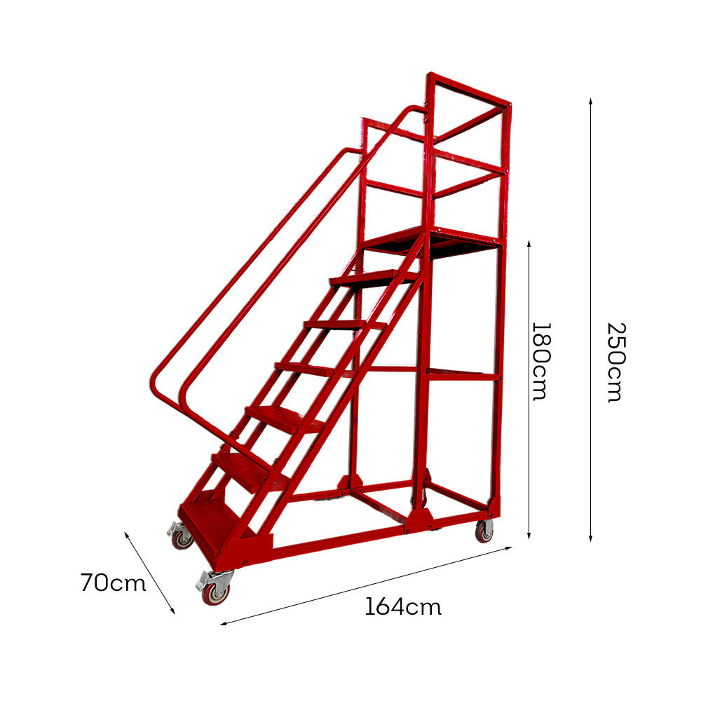GROVIA 180cm Platform Height 7-step Ladder With Wheels Warehouse Staircase
