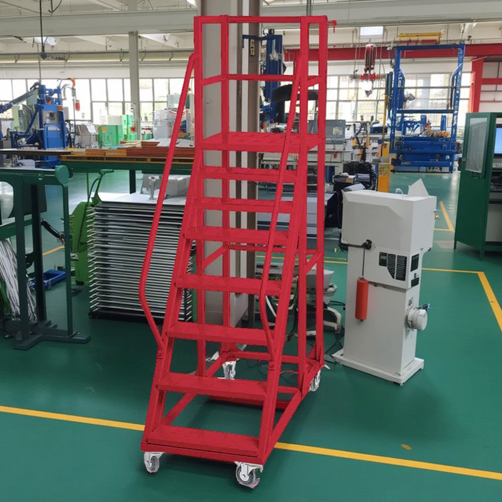 GROVIA 200cm Platform Height 8-step Ladder With Wheels Warehouse Staircase