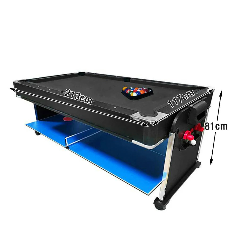 VERSA 7FT 4-In-1 Convertible Air Hockey/ Pool Billiards/ Dining Table / Table Tennis Table Blue/ Black Felt For Billiard Gaming Room Free Accessory