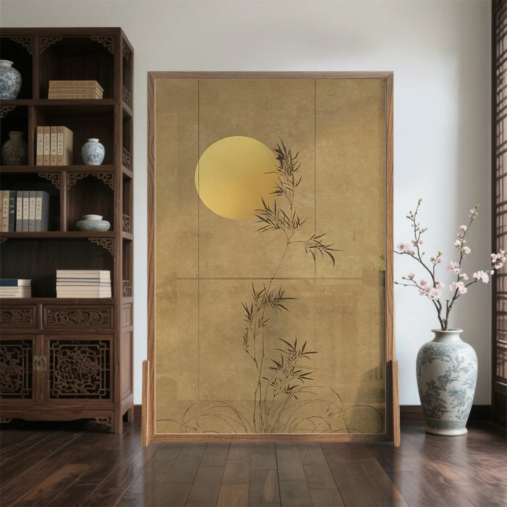 LIVARA Withered Leaf Pattern Screen Made Of Solid Wood White Wax Wood And Mongolian Pine Featuring Eastern Style Home Decor