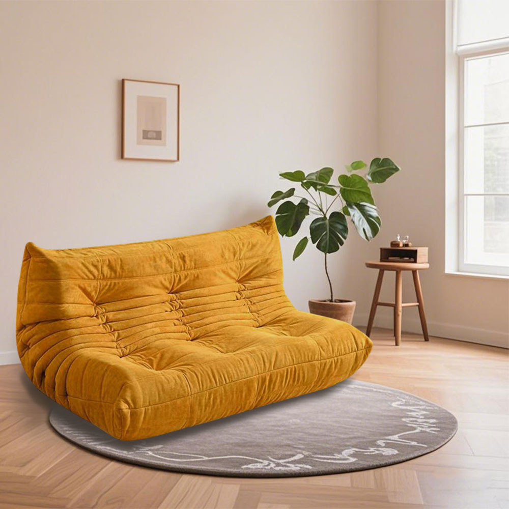 LIVARA B001 84/90/130/160CM Length Yellow Minimalist Style Dual-Layer High-Resilience Foam Compressed Sofa