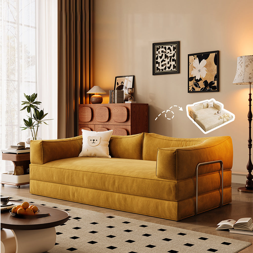 LIVARA B102 150cm Length Compressed Sofa Bed Corduroy Fabric Stainless Steel Frame