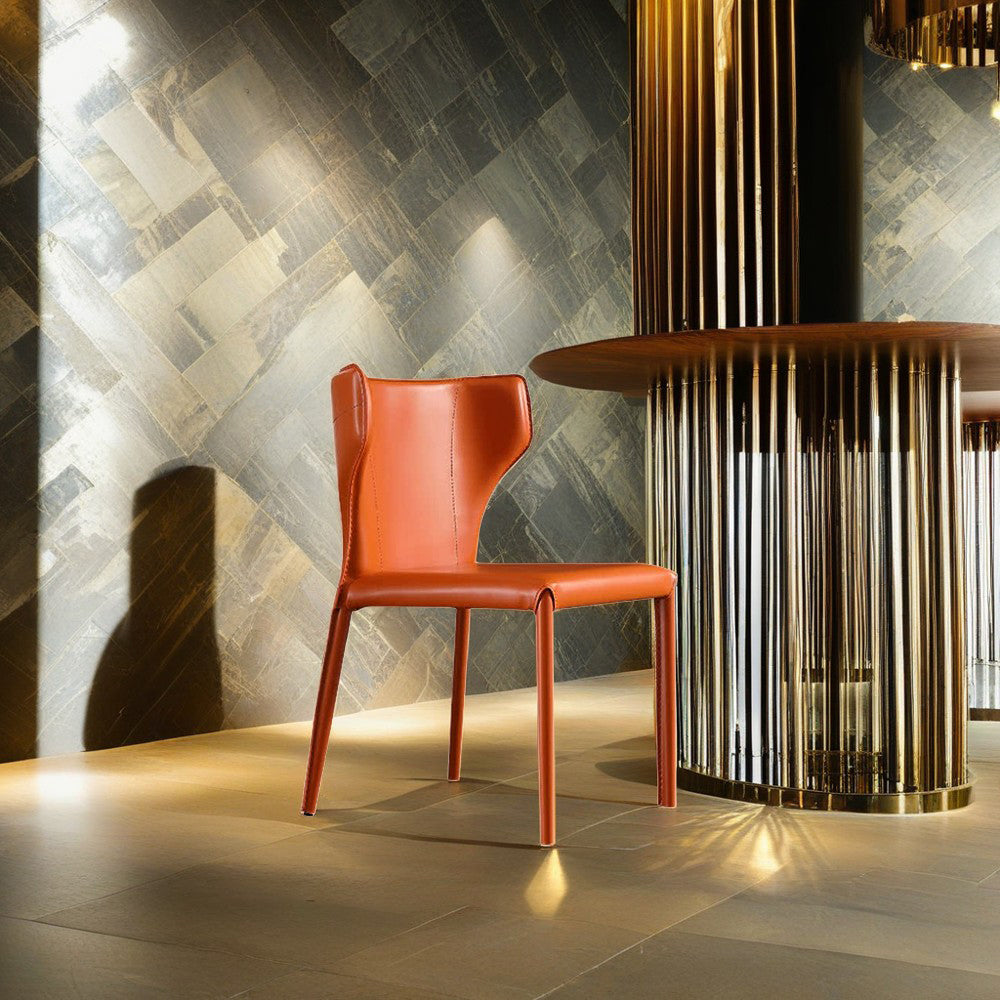 LIVARA DC1037 Saddle-Style Leather Dining Chair Carbon Steel Legs