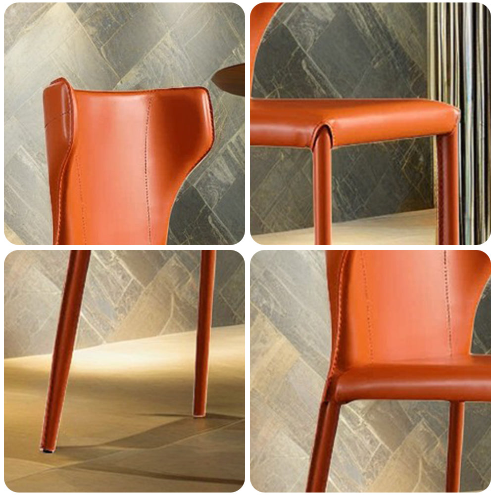 LIVARA DC1037 Saddle-Style Leather Dining Chair Carbon Steel Legs