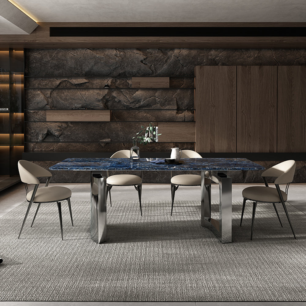 LUXORA DT1095 140/160/180cm Length Luxury Microcrystalline Stone Dining Table Stainless Steel Legs