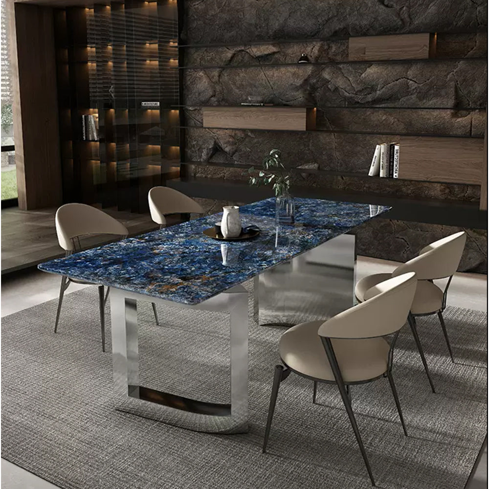 LUXORA DT1095 140/160/180cm Length Luxury Microcrystalline Stone Dining Table Stainless Steel Legs