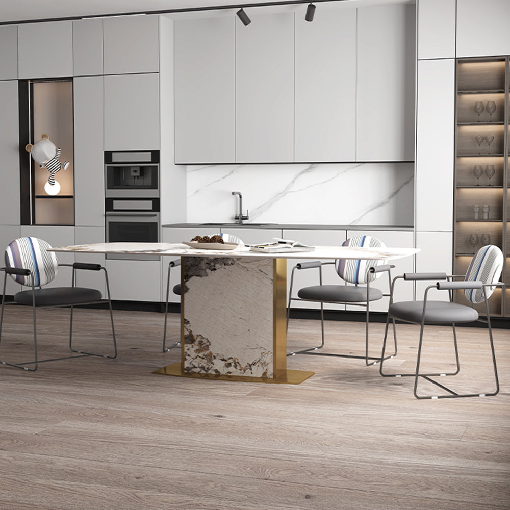 LUXORA DT1227 140/160/180cm Length Sintered Stone Tabletop Dining Table Stainless Steel Frame