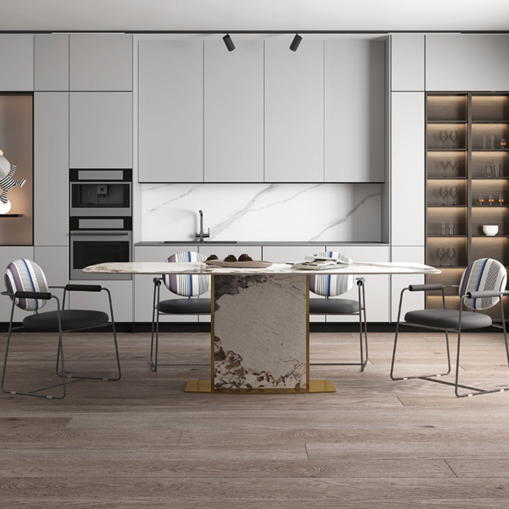 LUXORA DT1227 140/160/180cm Length Sintered Stone Tabletop Dining Table Stainless Steel Frame