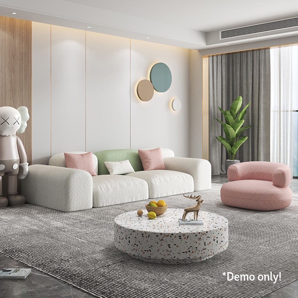 LIVARA SM1002 260cm Length Lamb Fleece Fabric Sofa Solid Wood Frame - Beige