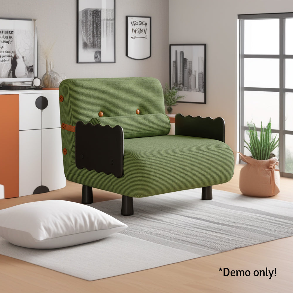 LIVARA 80cm/120cm Length Corduroy Fabric Sofa Bed Solid Wood Frame