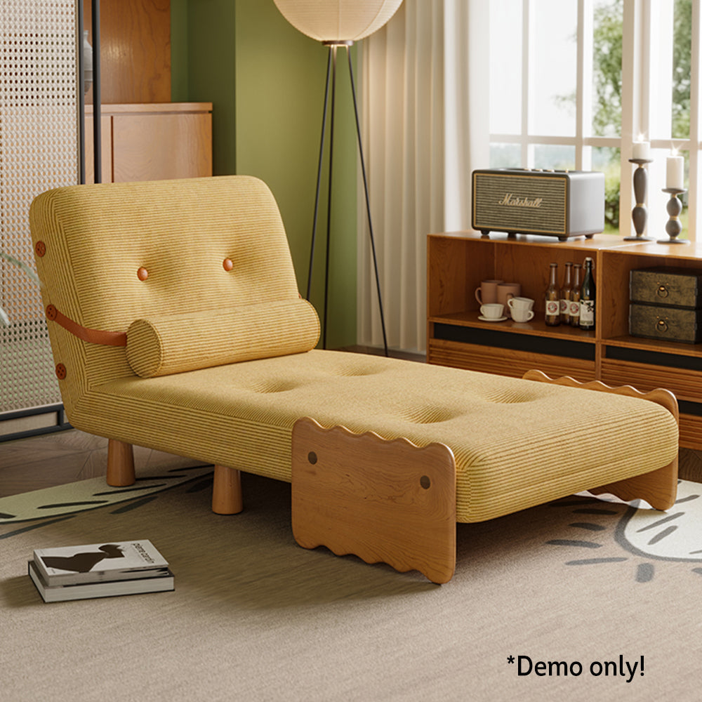 LIVARA 80cm/120cm Length Corduroy Fabric Sofa Bed Solid Wood Frame