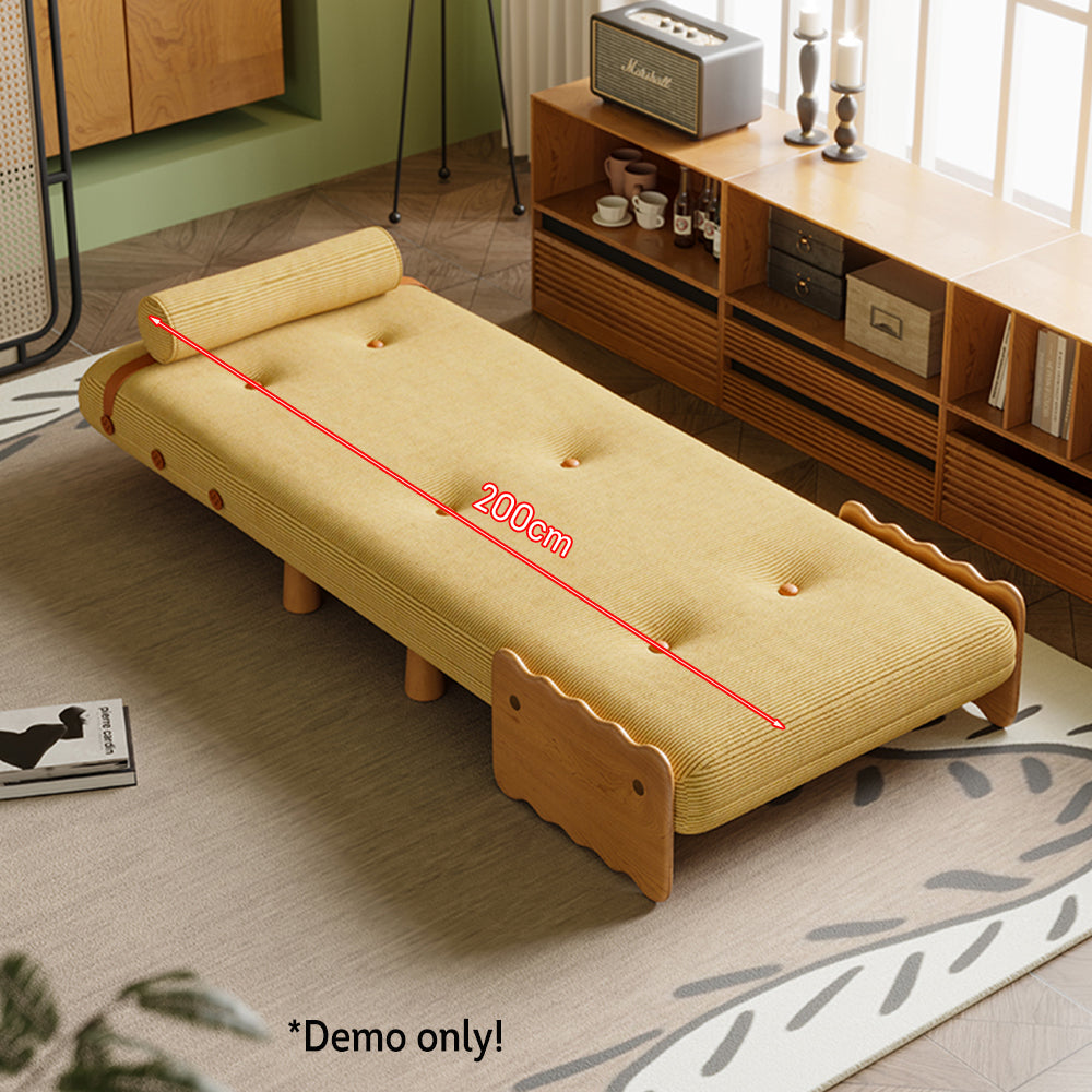 LIVARA 80cm/120cm Length Corduroy Fabric Sofa Bed Solid Wood Frame