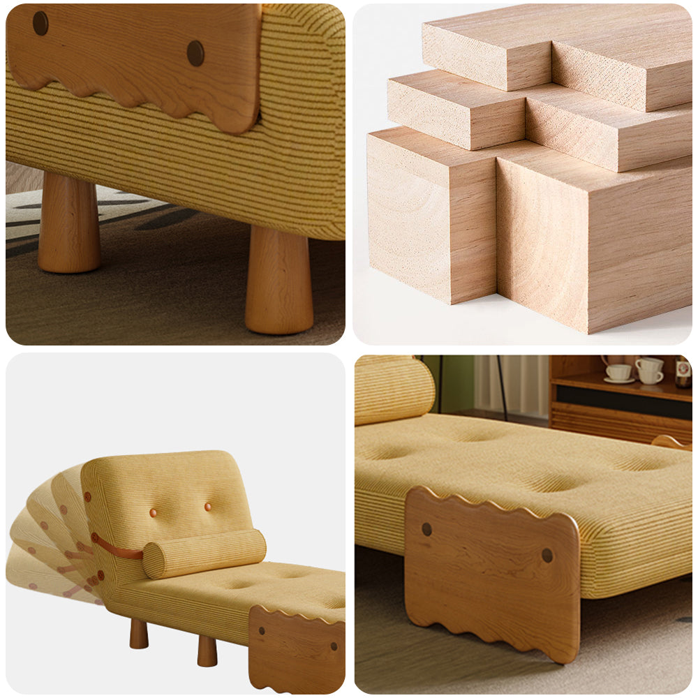 LIVARA 80cm/120cm Length Corduroy Fabric Sofa Bed Solid Wood Frame