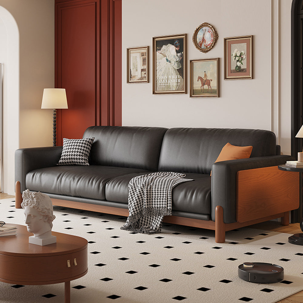 LIVARA 180cm/210cm/240cm/280cm Length Oil Waxed Leather Fabric Sofa Solid Wood Frame