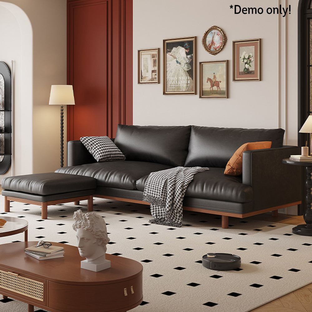 LIVARA 220cm Length Oil Waxed Leather Fabric Sofa Solid Wood Frame