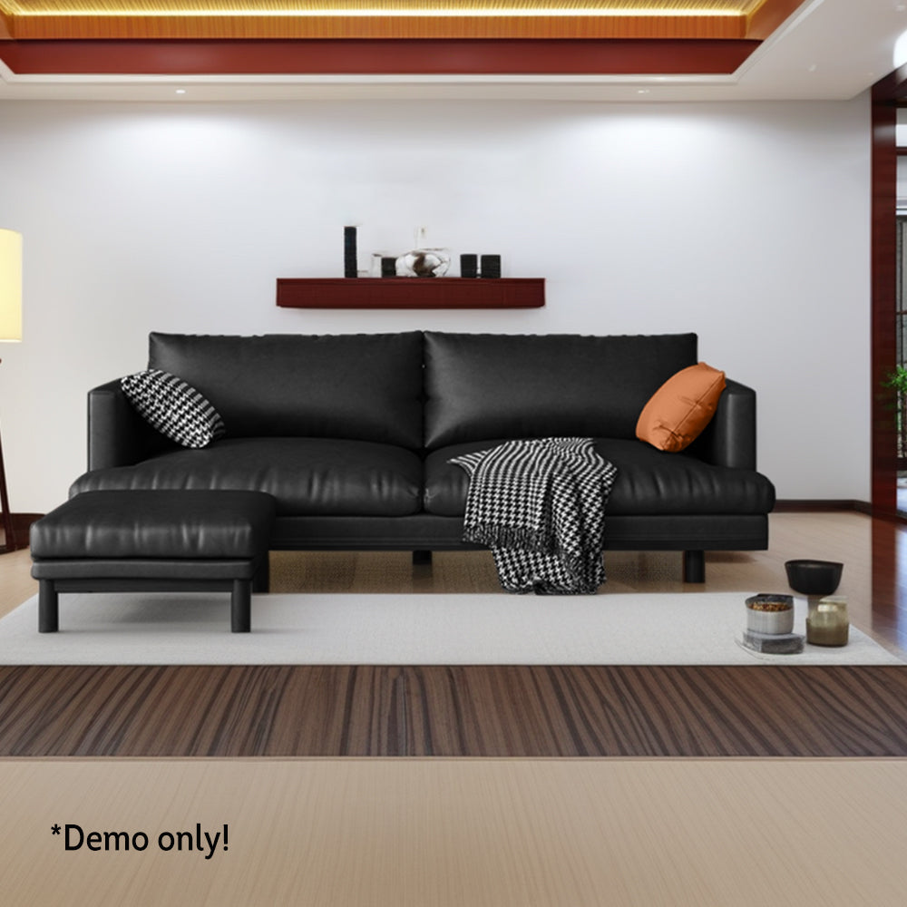 LIVARA 220cm Length Oil Waxed Leather Fabric Sofa Solid Wood Frame