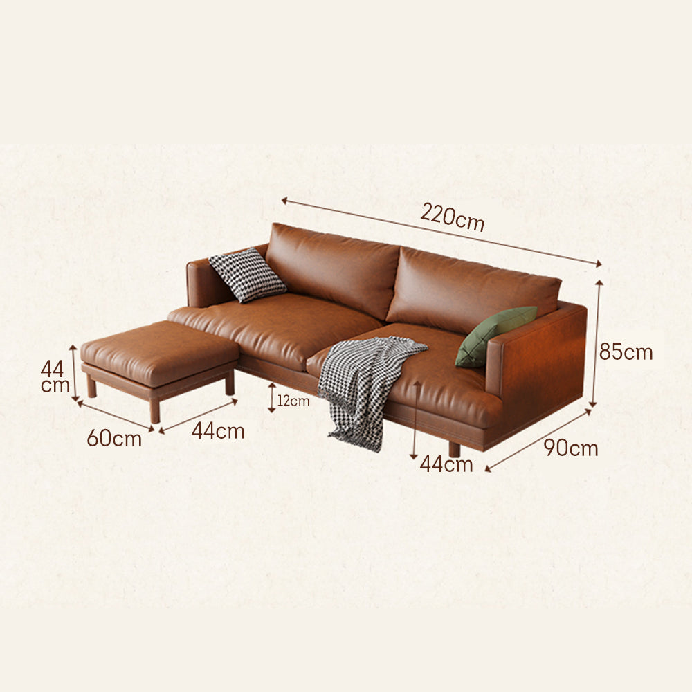 LIVARA 220cm Length Oil Waxed Leather Fabric Sofa Solid Wood Frame