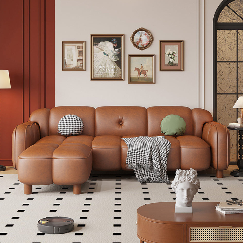 LIVARA 260cm/290cm/330cm Length Oil Waxed Leather Fabric Sofa Solid Wood Frame