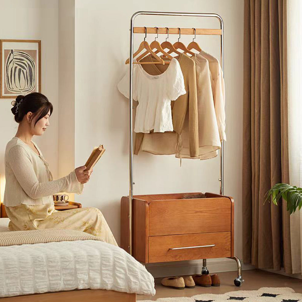 LIVARA Solid Wood Clothes Rack With Swivel Casters