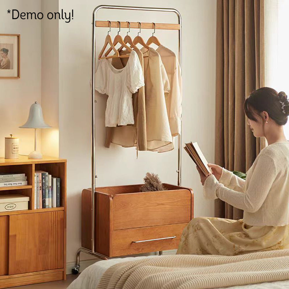 LIVARA Solid Wood Clothes Rack With Swivel Casters