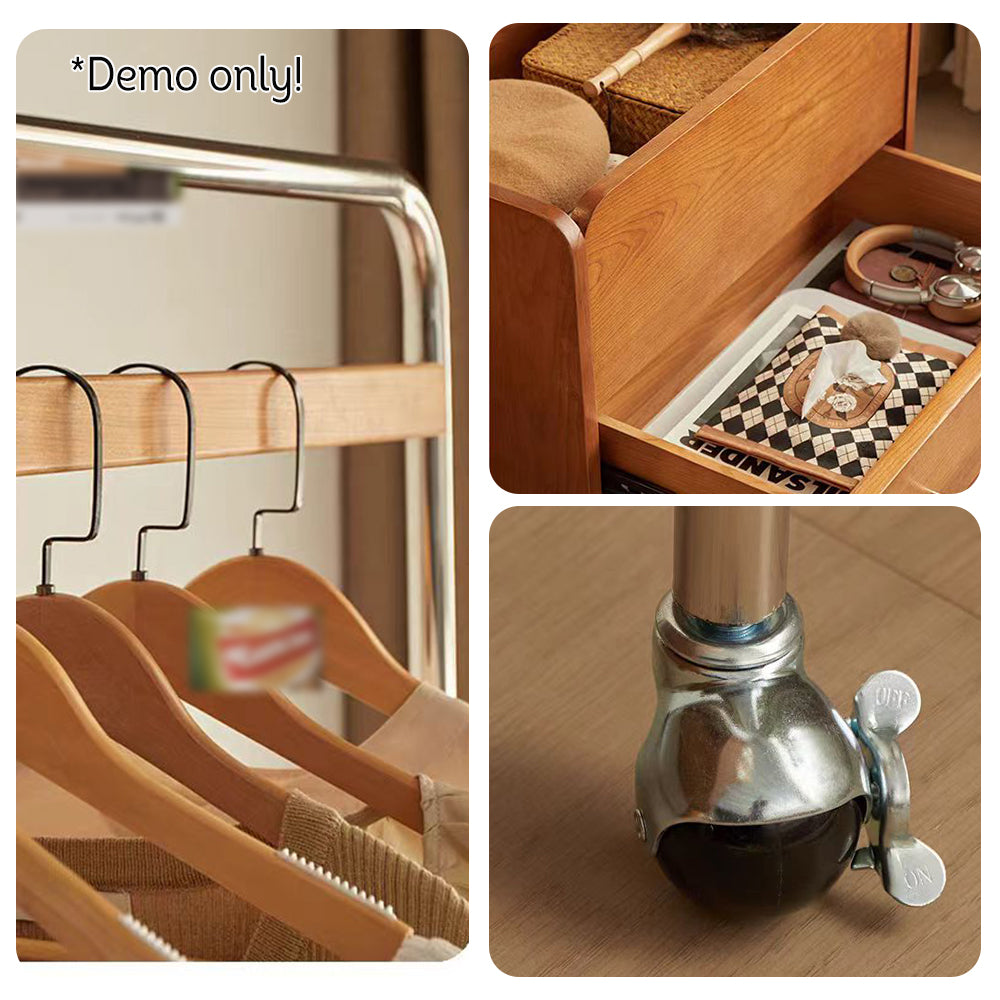 LIVARA Solid Wood Clothes Rack With Swivel Casters
