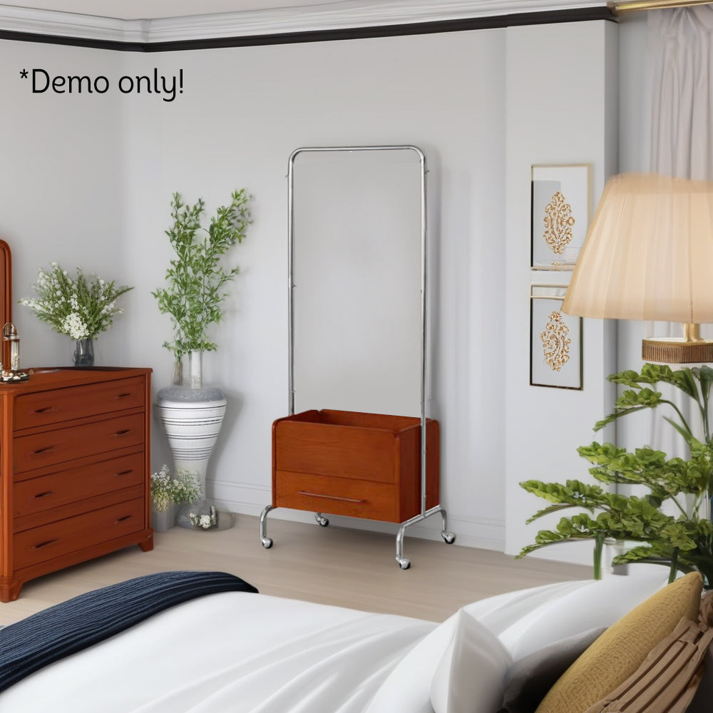 LIVARA Solid Wood Clothes Rack With Swivel Casters