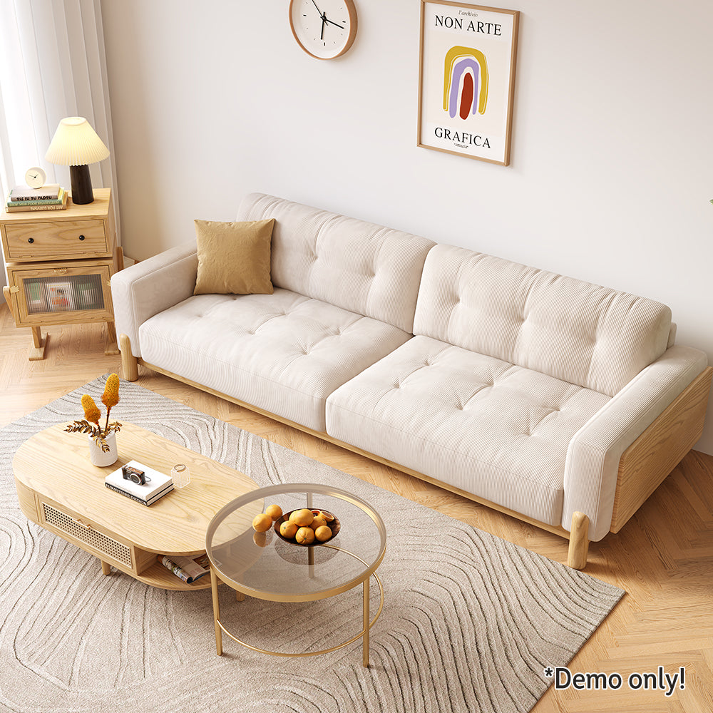 LIVARA SM811 180/210/240/280cm Length Corduroy Fabric Sofa Solid Wood Frame - Beige