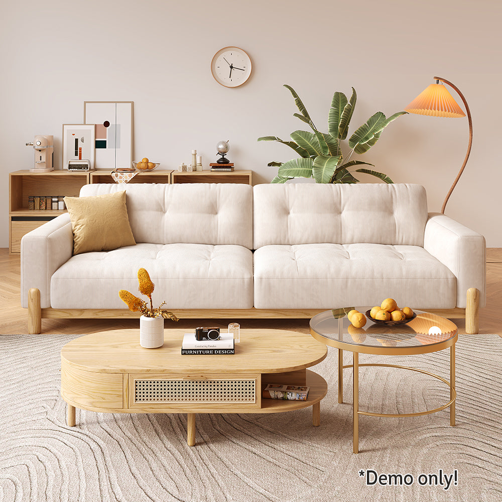 LIVARA SM811 180/210/240/280cm Length Corduroy Fabric Sofa Solid Wood Frame - Beige