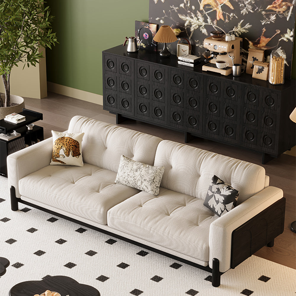 LIVARA 8112 Vintage-style Series 180-280cm Sofa With Throw Pillows - Black