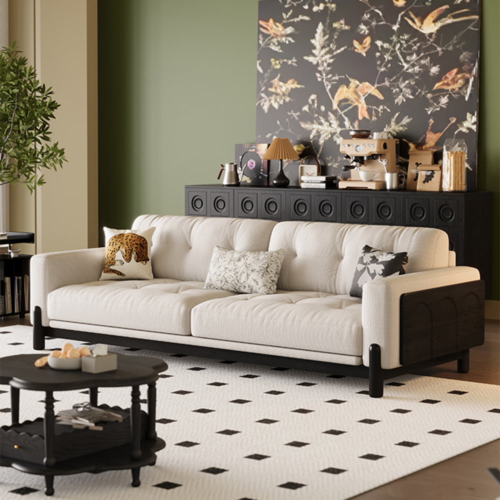 LIVARA 8112 Vintage-style Series 180-280cm Sofa With Throw Pillows - Black