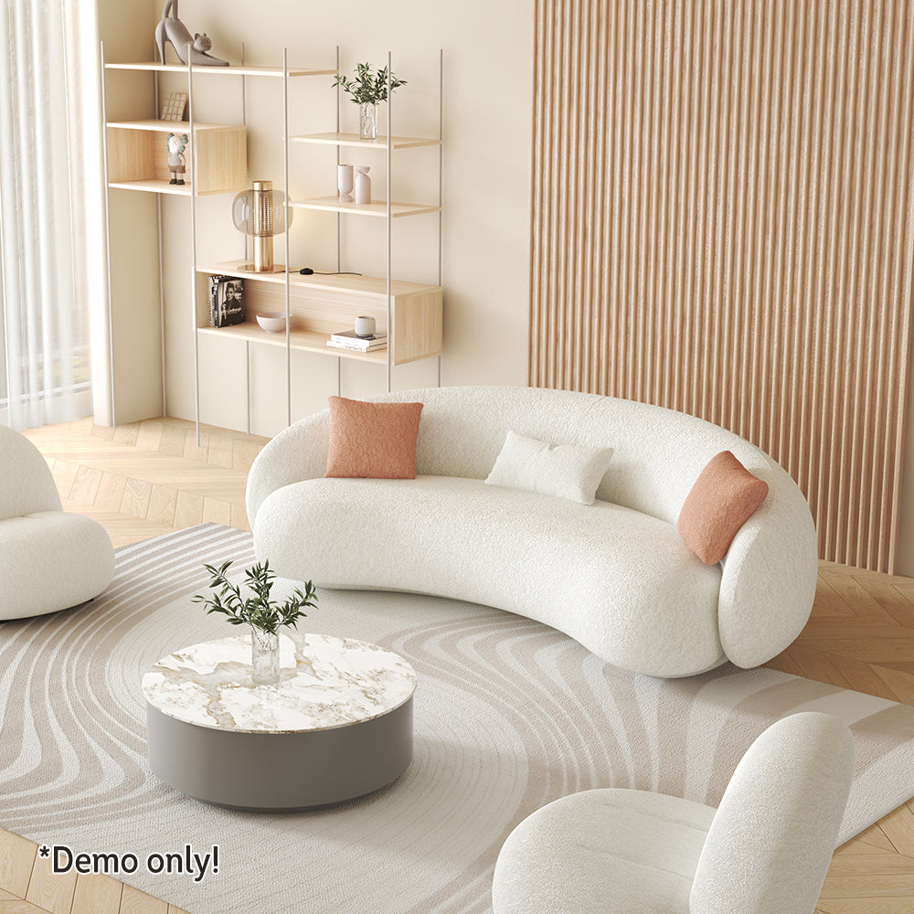 LIVARA SM908 260cm Length Lamb Fleece Fabric Sofa Solid Wood Frame - White