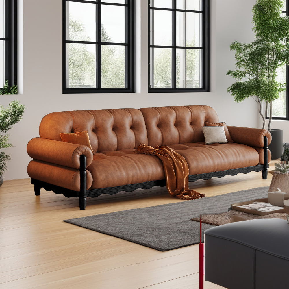 LIVARA 918 Vintage Style Oil Wax Leather Sofa 180-280cm With Throw Pillows