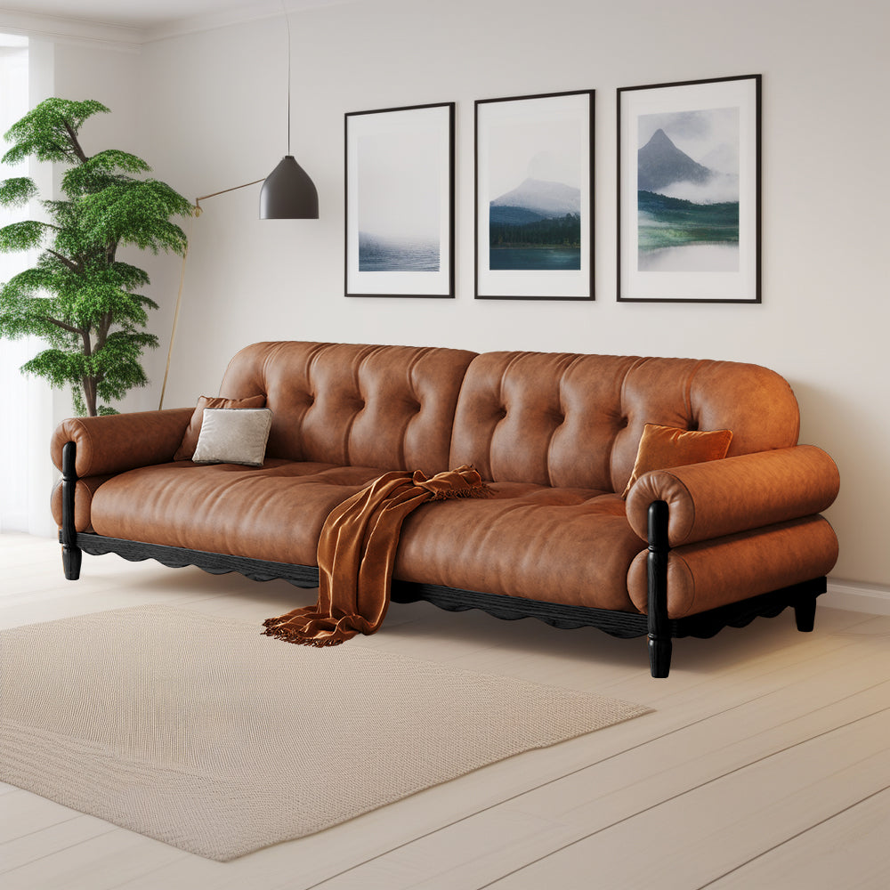 LIVARA 918 Vintage Style Oil Wax Leather Sofa 180-280cm With Throw Pillows