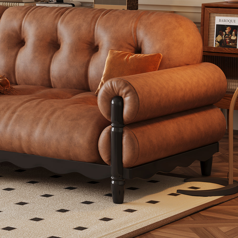 LIVARA 918 Vintage Style Oil Wax Leather Sofa 180-280cm With Throw Pillows