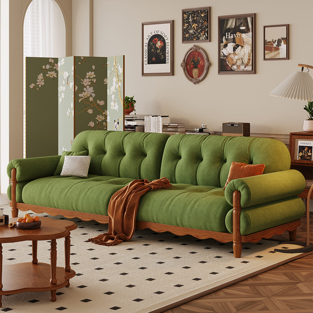 LIVARA 918 Vintage Style Velvet Sofa 180-280cm With Throw Pillows