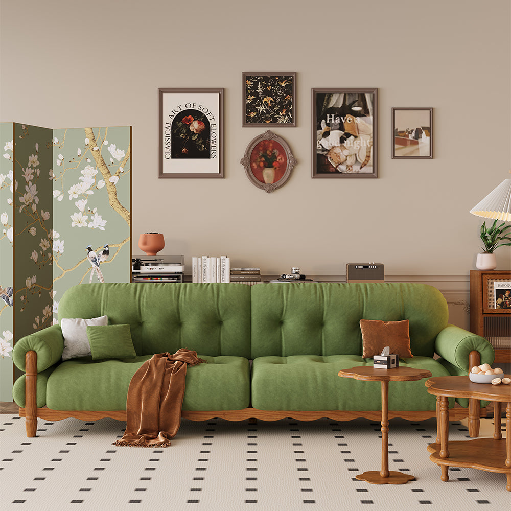 LIVARA 918 Vintage Style Velvet Sofa 180-280cm With Throw Pillows