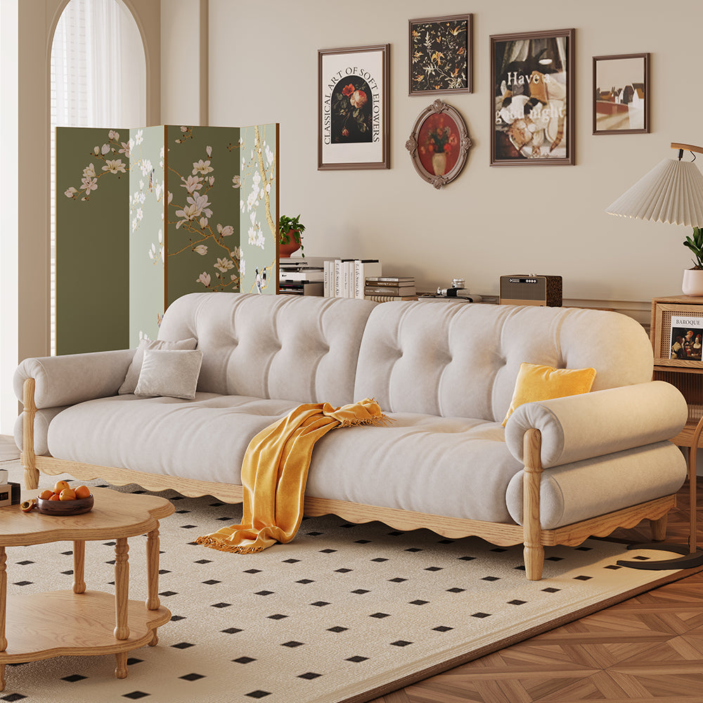 LIVARA 918 Vintage Style Velvet Sofa 180-280cm With Throw Pillows