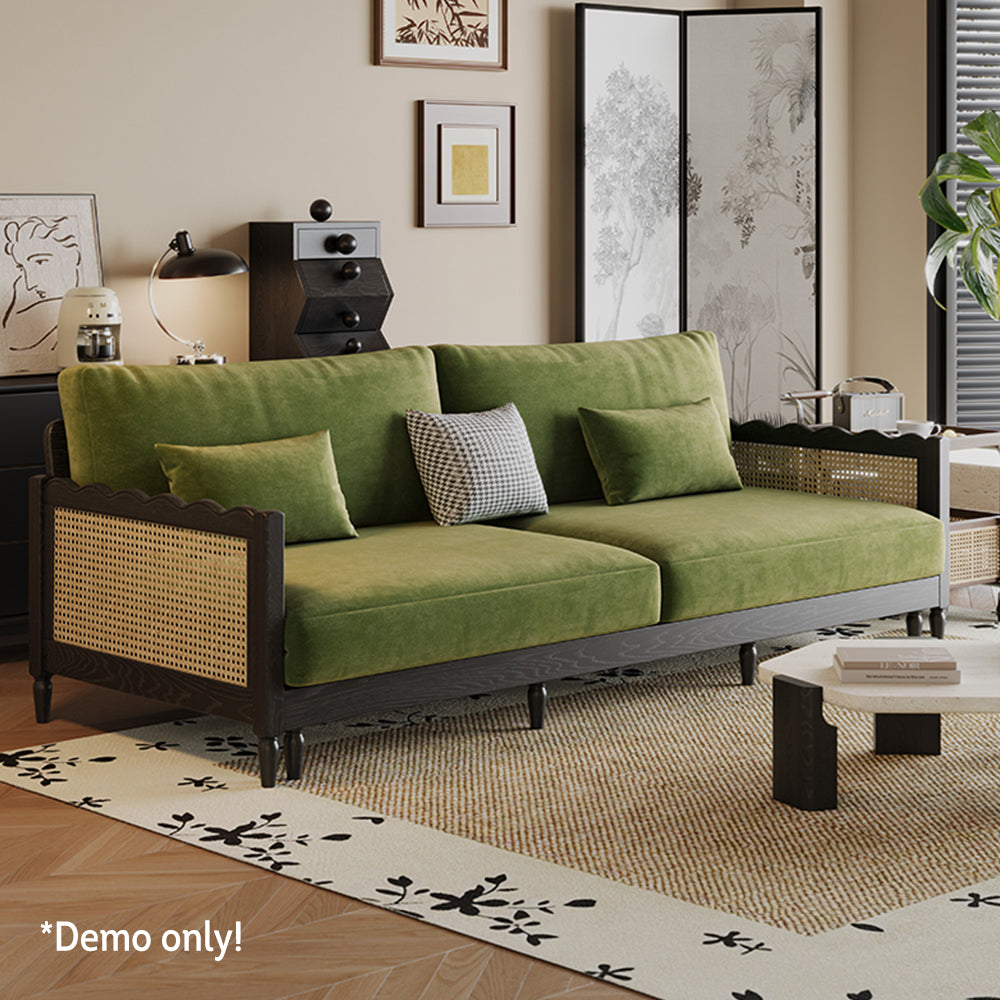 LIVARA 180cm/210cm/240cm/280cm Length Baby Velvet Fabric Sofa Bed Solid Wood Frame