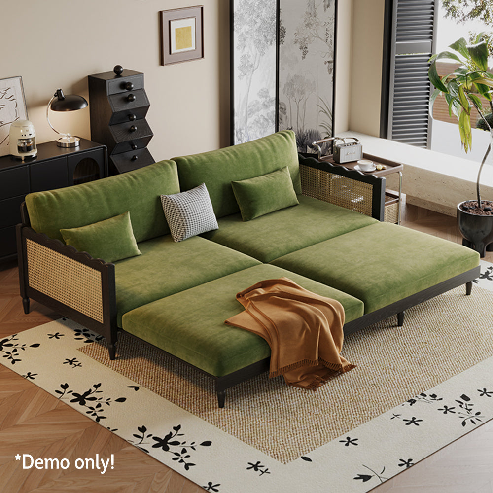 LIVARA 180cm/210cm/240cm/280cm Length Baby Velvet Fabric Sofa Bed Solid Wood Frame